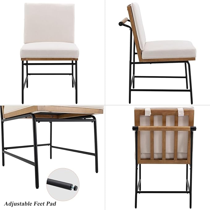 DUOMAY Mid-Century Modern Dining Chairs Set of 2, Linen Upholstered Side Chair with Rear Handle, Armless Chair with Metal Legs for Kitchen Dining Room Living Room Vanity, White