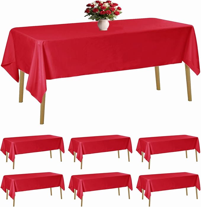 6 Pack Red Tablecloth 60 x 120 Inch Table Cloth for 8 Foot Rectangle Tables, Wrinkle Resistant Washable Polyester Fabric Table Covers for Party, Wedding,Dining,and Banquet