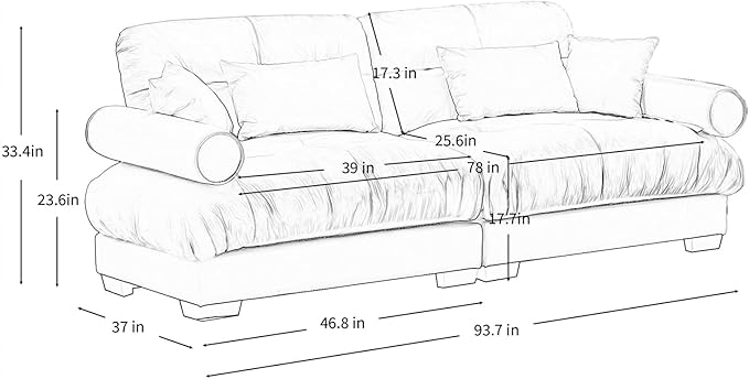 93.7” Loveseat Sofa, 2 Seater Modular Sectional Sofa, Beige White Large Sectional Couches for Living Room, Fluffy Couch Set, Love Seat, Velvet Cloud Couch with 4 Pillows, Deep Seat for Living Room