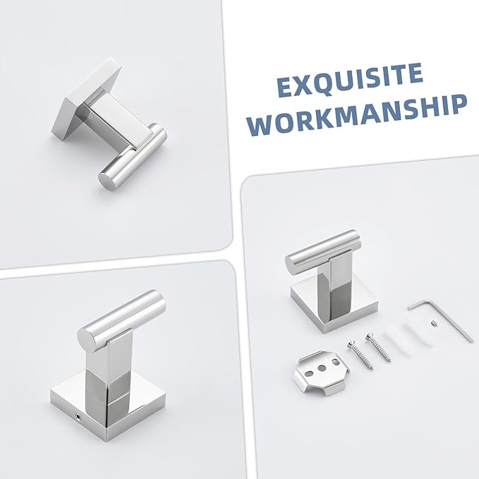Suyar Bath Towel Hook Polished Chrome, SUS 304 Stainless Steel Modern Shower Robe Holder, Bathroom Coat Towel Hanger Wall Mounted