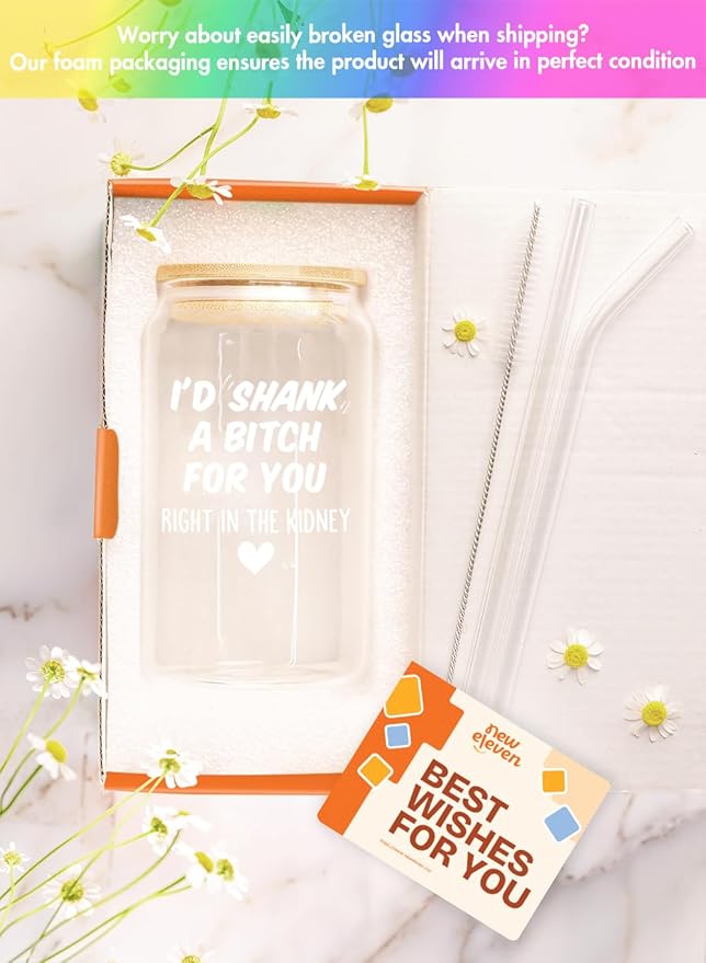 NewEleven Gifts For Women Friendship - Funny Gifts For Friends Female - Unique Friendship Present For Her, Female, Bestie, Bff, Soul Sister, Work Bestie - 16 Oz Coffee Glass