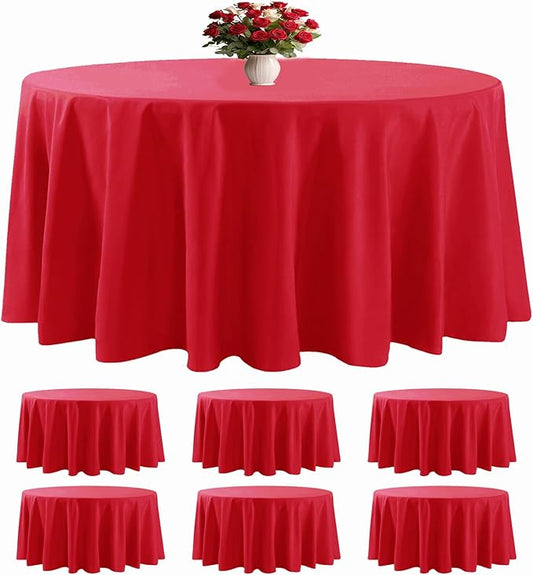6 Pack Red Round Tablecloths 132 Inches Table Cloth Stain and Wrinkle Resistant Washable Polyester Table Cover Fabric for Party, Wedding,Dining,and Banquet Decoration