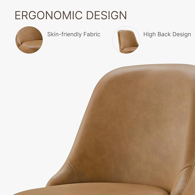 Swivel Dining Chairs Set of 2, Upholstered Mid Century Modern Deskchair with High Back, Faux Leather Kitchen Chairs for Dining Room, Bedroom, Dressing Room, Brown