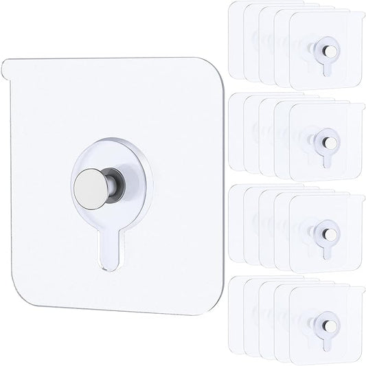 Uniclife 20 Pcs Adhesive Picture Hooks 20 lbs Max 2.2” Load Heavy Duty Picture Hangers Without Nails Wall Hooks for Hanging Transparent Waterproof Frame Hangers Sticky Hooks for Bathroom Kitchen
