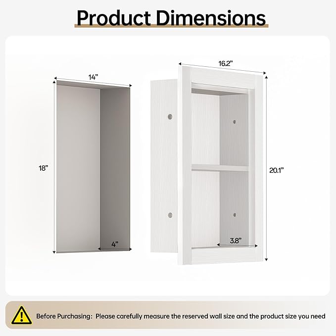 14x18 Recessed Medicine Cabinet, 2 Tiered Wood Bathroom Wall Niche, Water-Proof Recessed Wall Niche Medicine Cabinet Replacement, for Living Room, Bathroom Storage, White