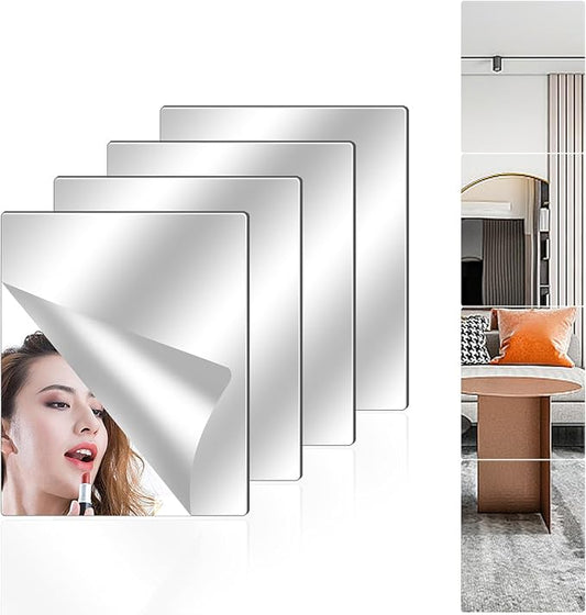 4 Pack Wall Mirror Full Length, 12 x 14 Inch Unbreakable Acrylic Mirror Tiles, Shatterproof Flexible Plastic Mirror Sheets for Bedroom Home Gym Door (4P 12"x 14")
