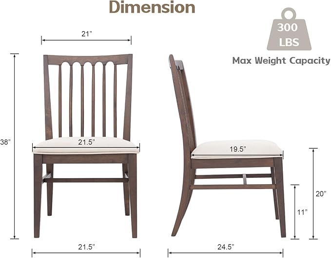 chairus Upholstered Kitchen Chairs Set of 2, Walnut Wooden Barrel Dining Chairs with Slat Back Double-Layer Cushion Farmhouse Accent Chairs for Dining Room/Living Room/Restaurant, Linen Beige