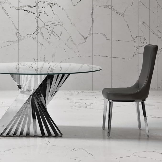 ZURI Modern Norma Dining Chair - Dark Grey with Polished Stainless Steel Base