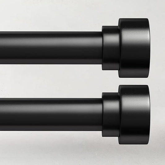 2 Pack Curtain Rods for Windows 28 to 48, 1 Inch Adjustable Black Heavy Duty Window Curtain Rod for Bedroom Living Room, Modern Drapery Rods with End Caps, Size 32"-60"
