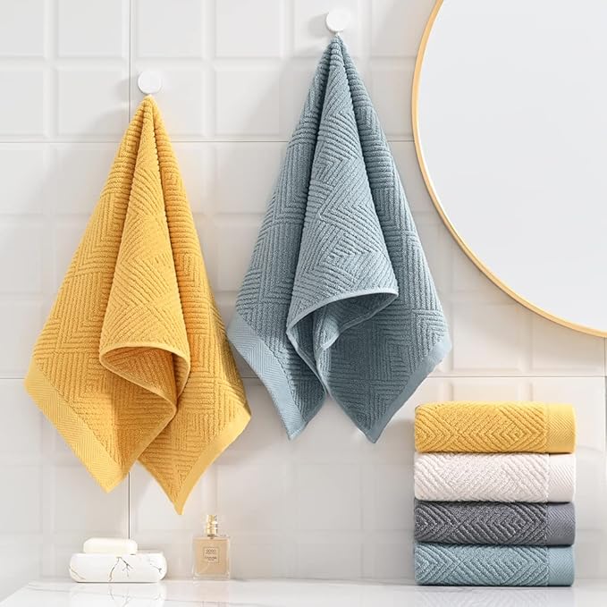 sense gnosis Sage Green Hand Towel Set of 2 Striped Weave 100% Cotton Super Soft Highly Absorbent Spring Decorative Hand Towels for Bathroom 13x 29 Inch