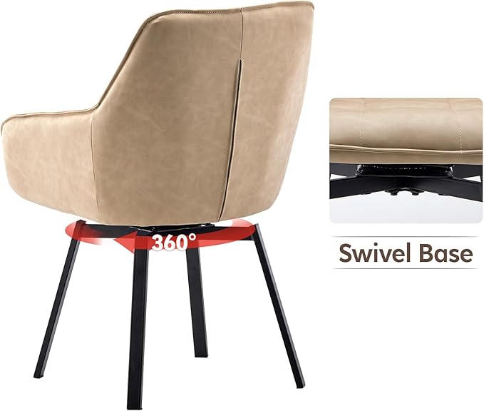 TUKAILAi Swivel Dining Chairs Set of 4, Faux Leather Upholstered Mid Century Accent Chairs with Arm Metal Legs, Rotatable Kitchen Chair for Kitchen Home Restaurant Furniture (Cream)