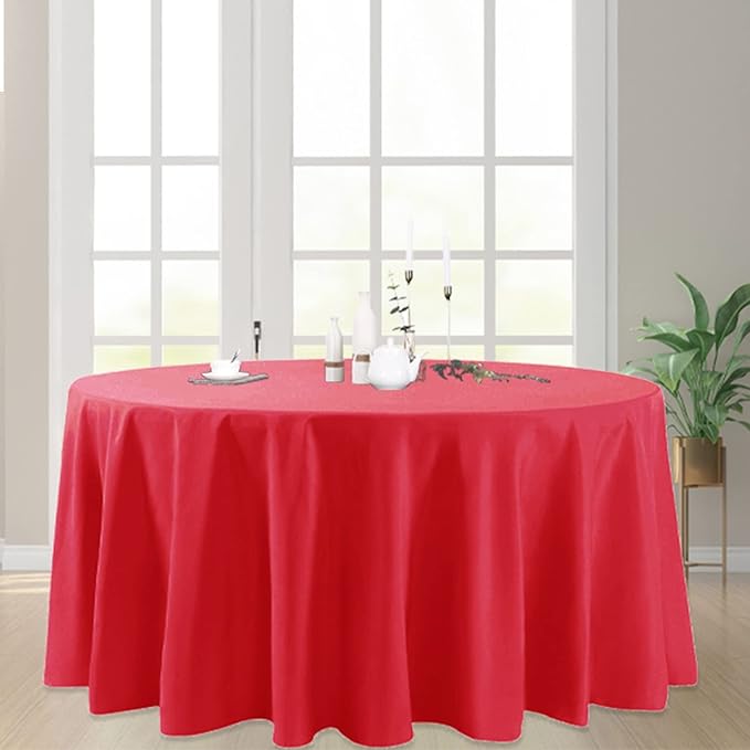 6 Pack Red Round Tablecloths 120 Inches Table Cloth Stain and Wrinkle Resistant Washable Polyester Table Cover Fabric for Party, Wedding,Dining,and Banquet Decoration