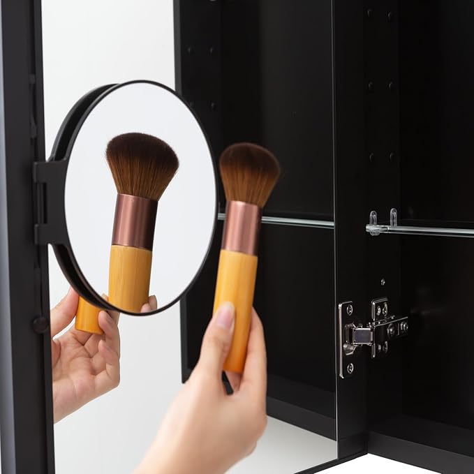 14 x 24 Inch Bathroom Mirror Cabinet, Medicine cabinets for Bathroom，3 Adjustable Shelves, Soft Close Hinges, 3X Movable Magnifier, Black Medicine Cabinet