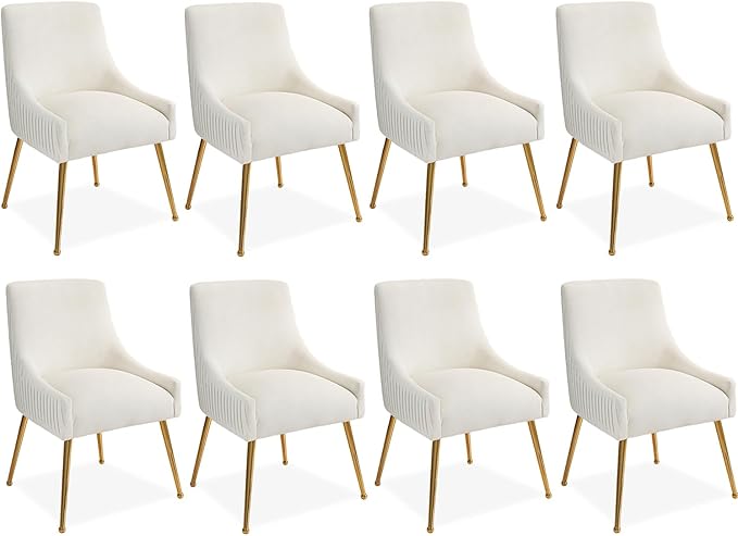 Dining Chairs, Accent Chairs Set of 8, Modern Upholstered Kitchen Dining Room Chairs with Gold Legs, Fabric Tufted Velvet Living Room Chairs for Reception Room Bedroom Guest Room (Beige)