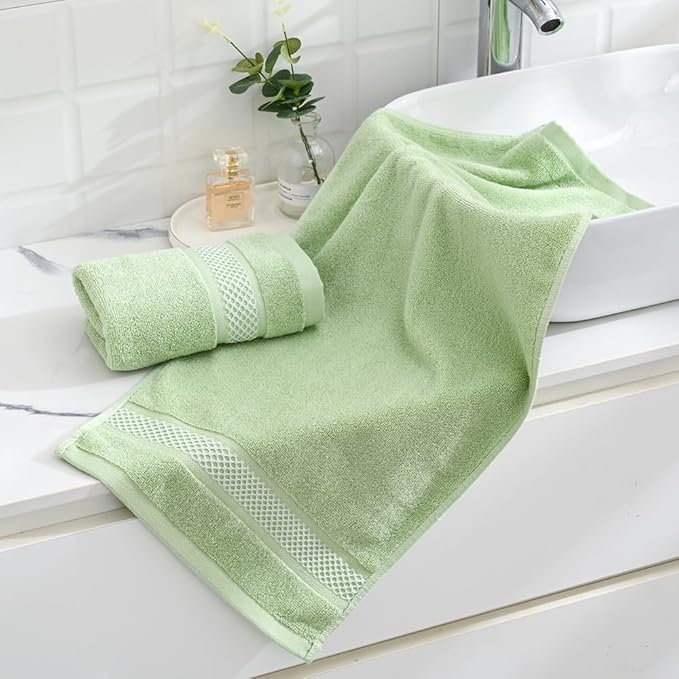 sense gnosis Green Hand Towel Absorbent Super Soft 100% Cotton 2 PC Towel Set Decorative Bath Hand Towels for Bathroom Everyday Use 13"x 29"