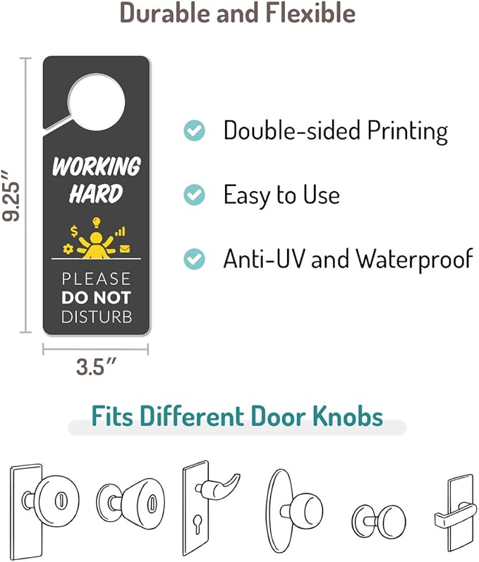 Working Sign for Door, 2 Pack (Printed on Both Sides), 9.3″x3.5″ PVC Plastic, Home Office Accessories, Do Not Disturb, Studying, Working from Home, Do Not Disturb Door Hanger Sign