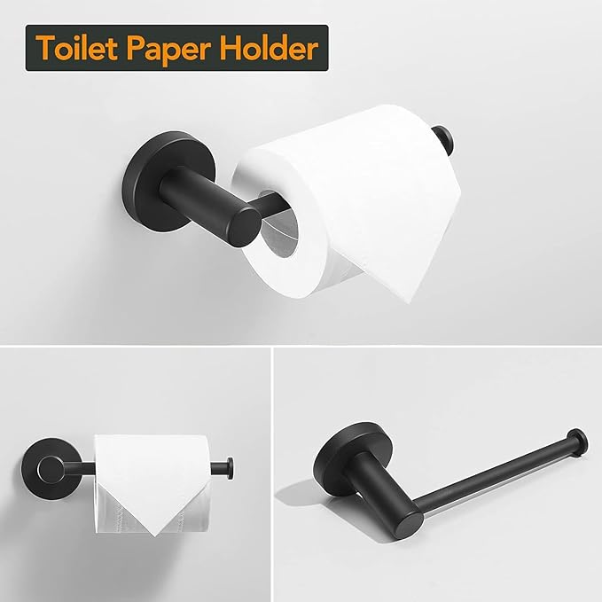 BESy 4 Piece Bathroom Accessories Set Hardware Set (Adjustable Double Towel Bar, Hand Towel Holder, Toilet Paper Holder, Towel Hook) Bath Fixtures Set Wall Mounted SUS304 Stainless Steel Matte Black
