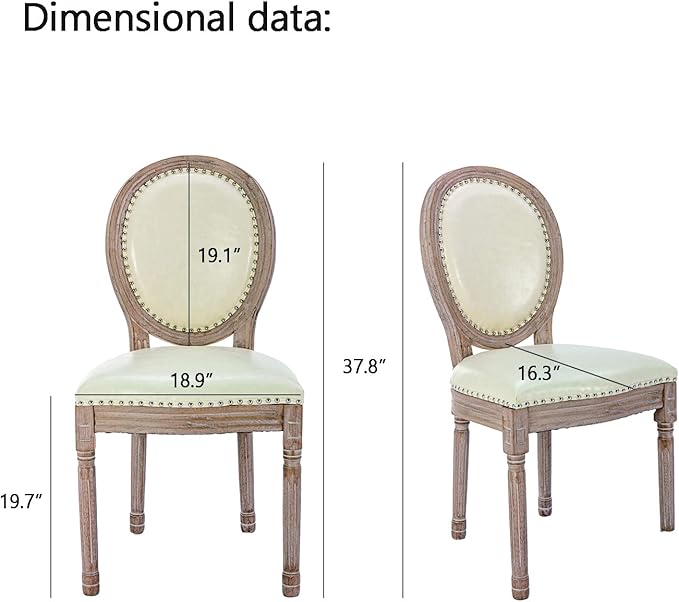 Nrizc French Dining Chairs Set of 6, French Country Dining Chair, Vintage Farmhouse Dining Chairs with Round Back, Solid Wood Beige Fabric Dining Room Chairs, for Kitchen, Bedroom, Dining Room