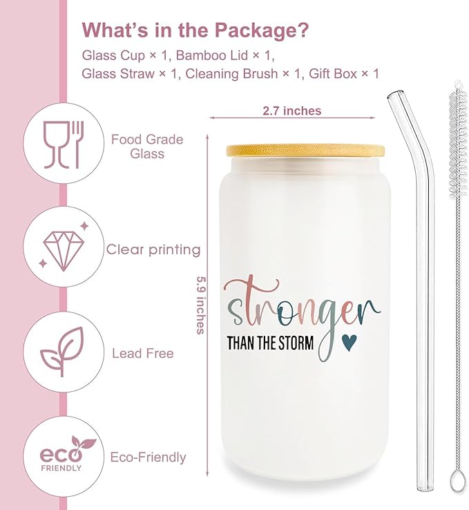 Inspirational Quotes Gift, Positive Gifts for Women Friends Bestie, Motivational Gifts Iced Coffee Cup, Inspiration Gift for Christmas Birthday Boss Day, 16oz Glass Cup with Lid and Straw