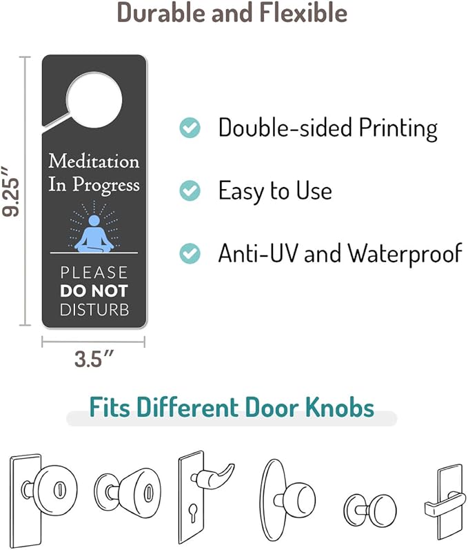 2 Pack Meditation Door Hanger, 9.3"x3.5" PVC Plastic, Do Not Disturb Sign for Room