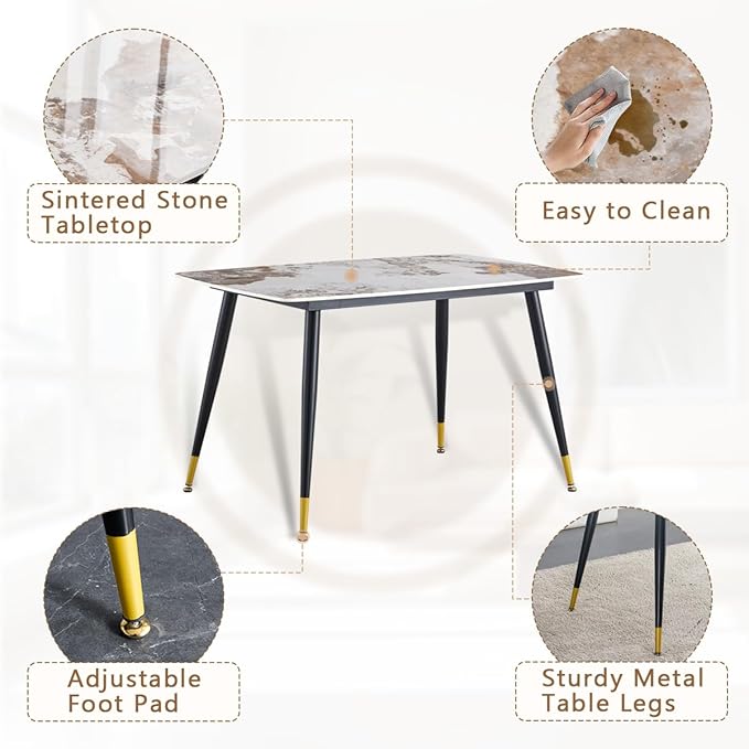 Small Dining Table Set for 4，50'' Sintered Stone Dining Table with 4 Chairs, Easy to Assemble，Suitable for Small Spaces