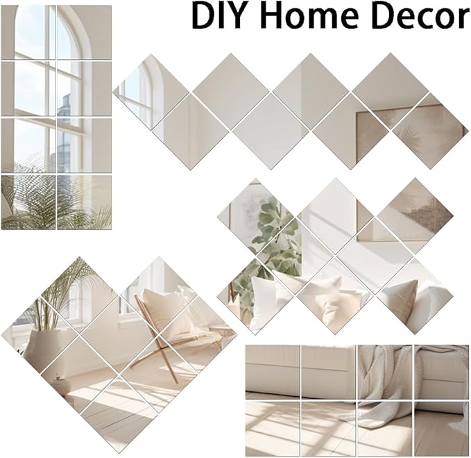 Vlush Full Length Wall Mirror Tiles 13'' x 13'' x 8PCS Adhesive Full Body & Full Length Mirror Wall Mounted Mirrors Decorative for Home Gym, Door, Bedroom & Bathroom