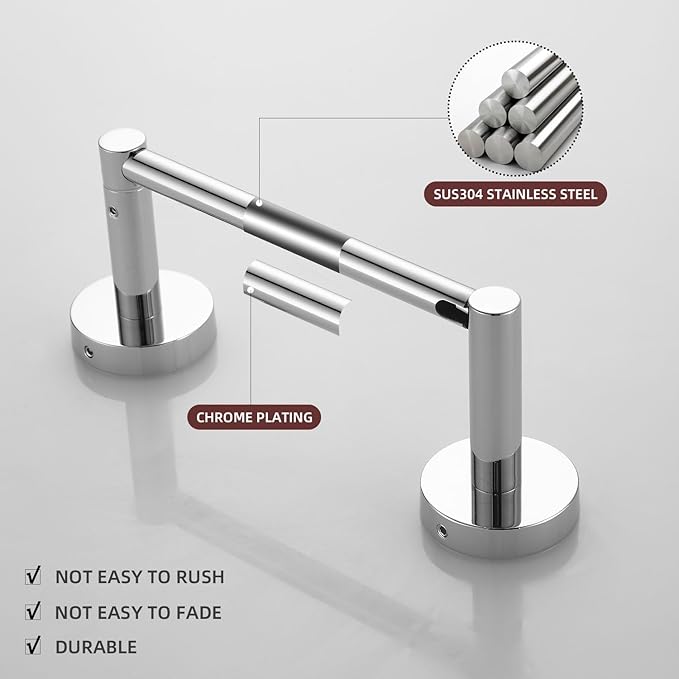 Chrome Bathroom Hardware, Polished Silver Toilet Paper Holder Towel Ring Robe Hook Wall Mount Hand Towel Holder Set Tissue Roll Holder with Double Post Accessories SUS304 Stainless Steel 3pc