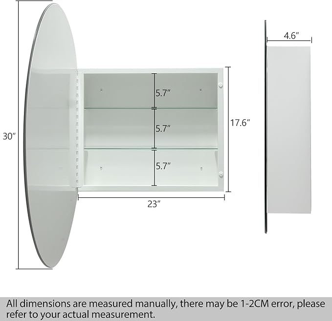 Round Bathroom Medicine Cabinet, 30 Inches Frameless Circle Mirror Cabinet Wall Mounted Cabinet with Surface Mount Installation