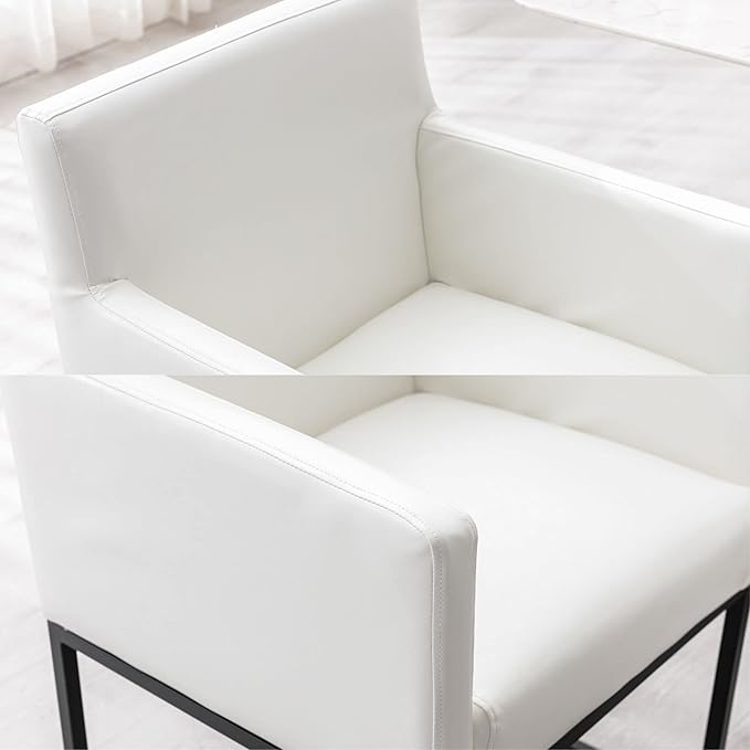 Set of 2 Upholstered Dining Chairs with Armrest, PU Leather Modern Accent Armchairs, Kitchen & Dining Room Chairs Side Chairs, White