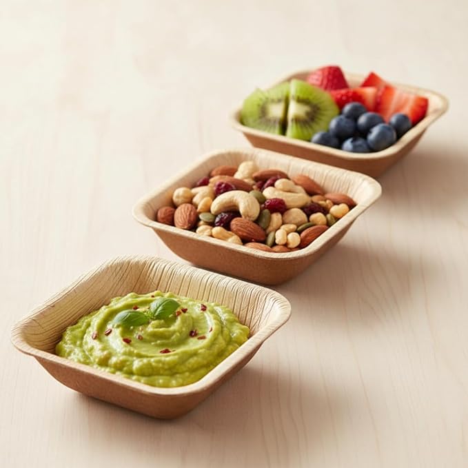 Charity Leaf Disposable Palm Leaf 3.5" Square Mini Bowl (400 pcs) Dipping Bowls | Bamboo Like| All Natural and Biodegradable | Charcuterie Boards, BBQs, and Parties