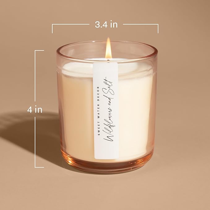 Sweet Water Decor Sandalwood Rose Scented Soy Candles – Green, Leafy, Winey, Rose, Guaiac Wood, Cedar, Amber, Musk – Cozy Aroma – 50 Hour Burn – 12oz Tinted Glass Jar for Home Decor and Bedroom Decor