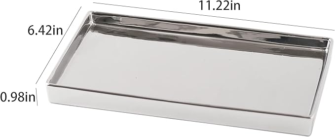 Ceramic Trinket Tray Rectangte Vanity Jewelry Organizer Makeup Mirror Tray Silvery Medium