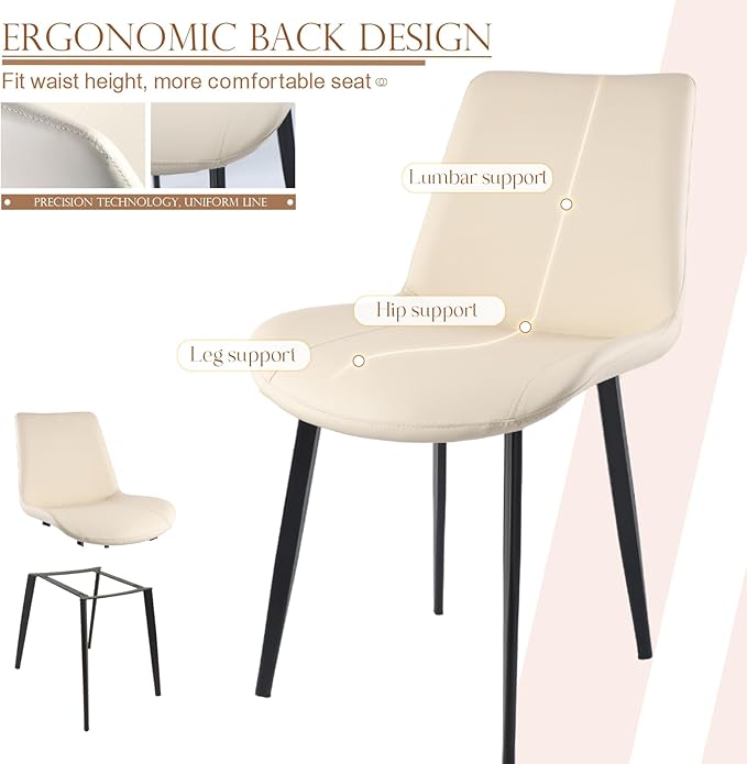 Dining Chairs, Modern PU Leather Dining Room Chair with Sturdy Metal Legs, Upholstered Seat Dinner Chairs Accent Side Chairs for Indoor Kitchen Living Room (Beige, Set of 6)