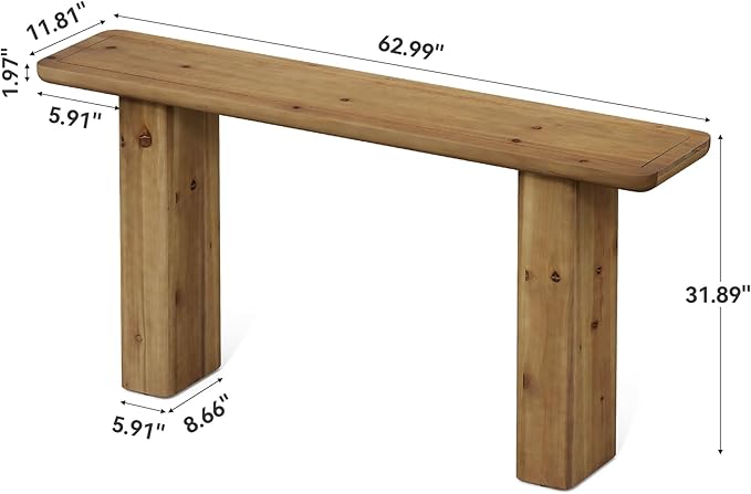 63-Inch Solid Wood Console Table, Wooden Sofa Table Behind Couch, Farmhouse Entryway Table, for Living Room, Foyer, Hallway, Entrance, Easy Assembly, Rustic Brown