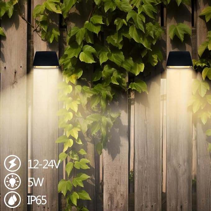 Arrownine Landscape Lighting Low Voltage Deck Lights 5W 12-24V,Outdoor Waterproof Fence Post Lights for Patio Stairs Yard Railings Wall Light Warm White Black Color 2 Packs