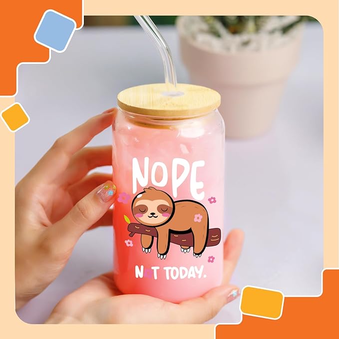 NewEleven Christmas Gifts For Women - Stuff For Sloth Lovers - Cute Funny Christmas Gifts For Women, Best Friend, Sister, Daughter, Coworker - 16 Oz Coffee Glass