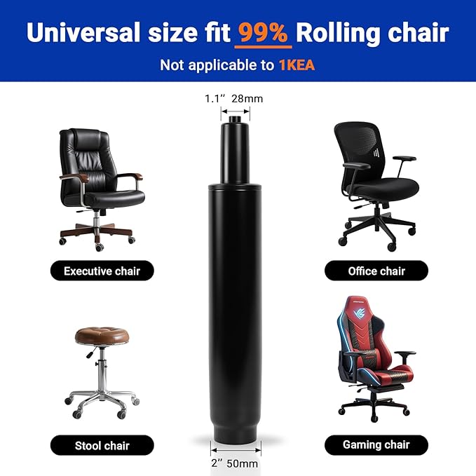 5.5" Office Chair Cylinder Replacement - Heavy Duty 1000lbs Class 4 Hydraulic Lift with Silent 360° Rotation, Universal Pneumatic Piston Fit for Sinking Desk/Gaming Chairs