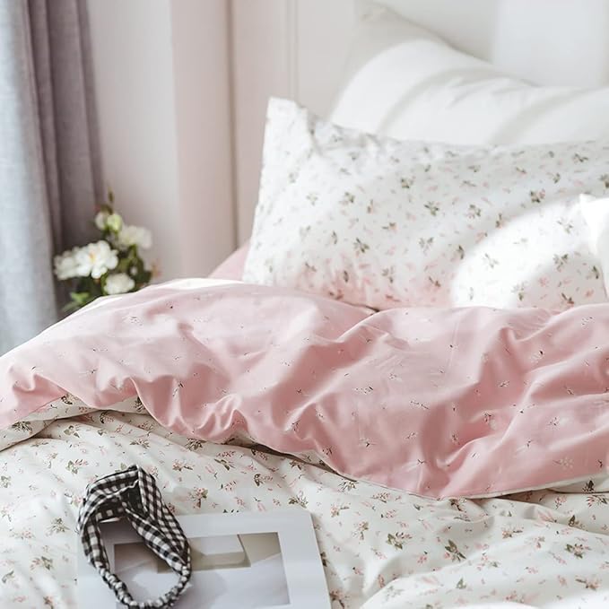 Floral Comforters Full Size 3 Pieces Soft Cute Floral Bedding Comforter Sets Garden Style Pink Flower Print Botanical Flowers Comforter Set for All Seasons 1 Comforter and 2 Pillowcases