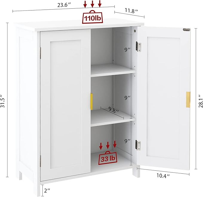 TaoHFE White Bathroom Storage Cabinet,Bathroom Cabinets Freestanding with 2 Doors,Towel Cabinet for Bathrooms,Restroom Cabinets,Small Storage Cabinet for Office,Restaurant,Living Room