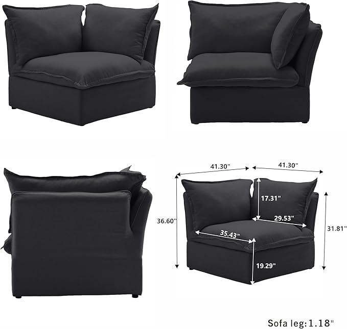 WJShome 162.98" Cloud Modular Sectional Sofa, V Shaped Couch, Minimalist Wide Deep Seat Couches for Livingroom,Cushion Covers Removable(Black)