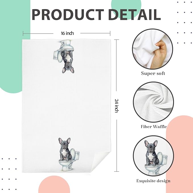 French Bulldog Bathroom Hand Towels, French Bulldog Lover Gifts for Women, Funny Frenchie Dog Decorative Hand Towels for Kids Bathroom Washroom, Frenchie Mom Gifts, 16x24 Inch Set of 2