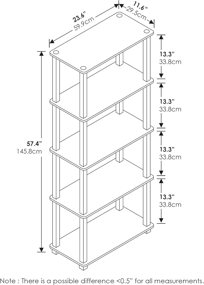 Furinno Turn-N-Tube 5-Tier Multipurpose Shelf / Display Rack / Storage Shelf / Bookshelf, Square Tubes, Americano/Black