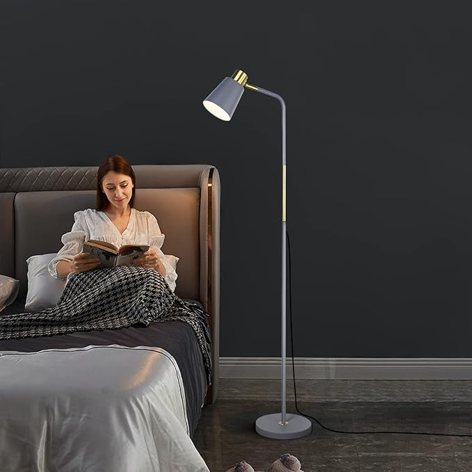 Floor Lamp, Industrial Floor Lamps for Living Rooms Rustic Farmhouse Reading Standing Floor Lamp Adjustable Metal Heads Indoor Task Lighting for Living Room Bedroom Office Home Décor (Grey)