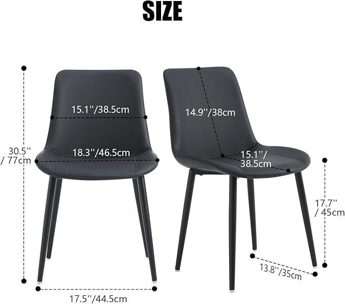 Black Leather Dining Chairs Set of 2, Mid Century Modern Faux Leather Kitchen & Dining Room Chairs, Comfortable Dinner Chair Kitchen Chairs for Restaurant Living Room, Cafe, Home (2, Black)