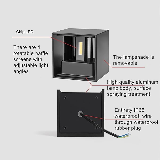 4 Pack LED Outdoor Sconces Wall Lights 20W Exterior/Interior Up and Down Lights IP65 Waterproof Modern Outdoor Lighting Fixtures Square Aluminum Wall Mount Light Black 3000K Warm Lights
