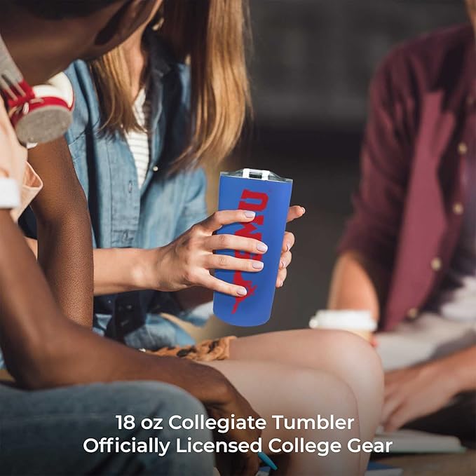 Campus Colors NCAA Stainless Steel Tumbler perfect for Gameday - 18 oz - Double Walled - Keeps Drinks Perfectly Insulated (SMU Mustangs - Royal)