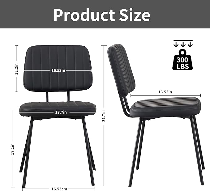 Dining Chairs Set of 2, Faux Leather Upholstered Dining Chairs, Mid Century Modern Kitchen Dining Room Accent Chairs with Curved Backrest and Steel Frame for Living Room, Vanity - Black