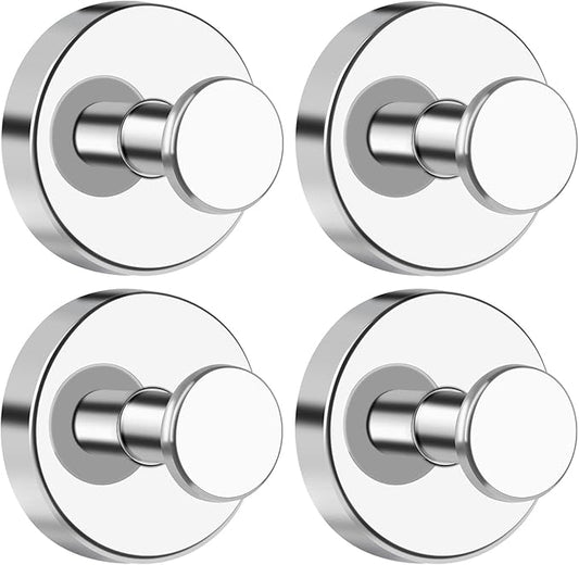 Suction Cup Hooks for Towels Robes, Heavy Duty Bathroom Shower Hooks Stainless Steel, No Drill on Smooth Wall,Glass,Mirror, Tile in Bedroom Kitchen to Hang Swimsuit Washcloths (4, Chrome)
