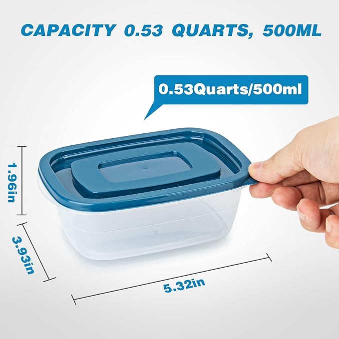 5PCS Small Food Storage Containers,Freezer Microwave safe,Food Container Sets,BPA Free Plastic Meal Prep Containers & Kitchen Set,Lunch Containers,use for School,Work and Travel,0.53 Quarts Per Box