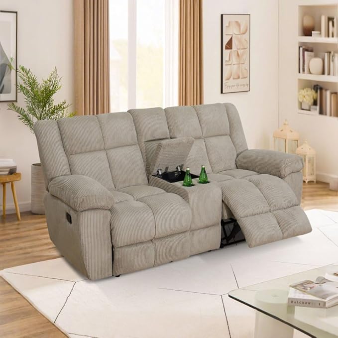Manual Recliner Sofa Set,Corduroy Reclining Couch Set,Modern Living Room Furniture Set,Reclining Sofa Couch Chair for Living Room Home Office(Beige,3 Pieces Set)
